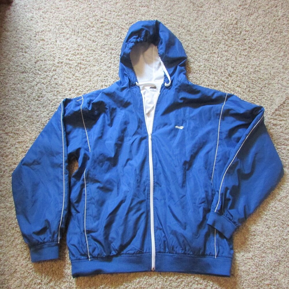 NWOT Avia Large Blue White Windbreaker Full Zip Hooded Jacket Thin Mesh Lined